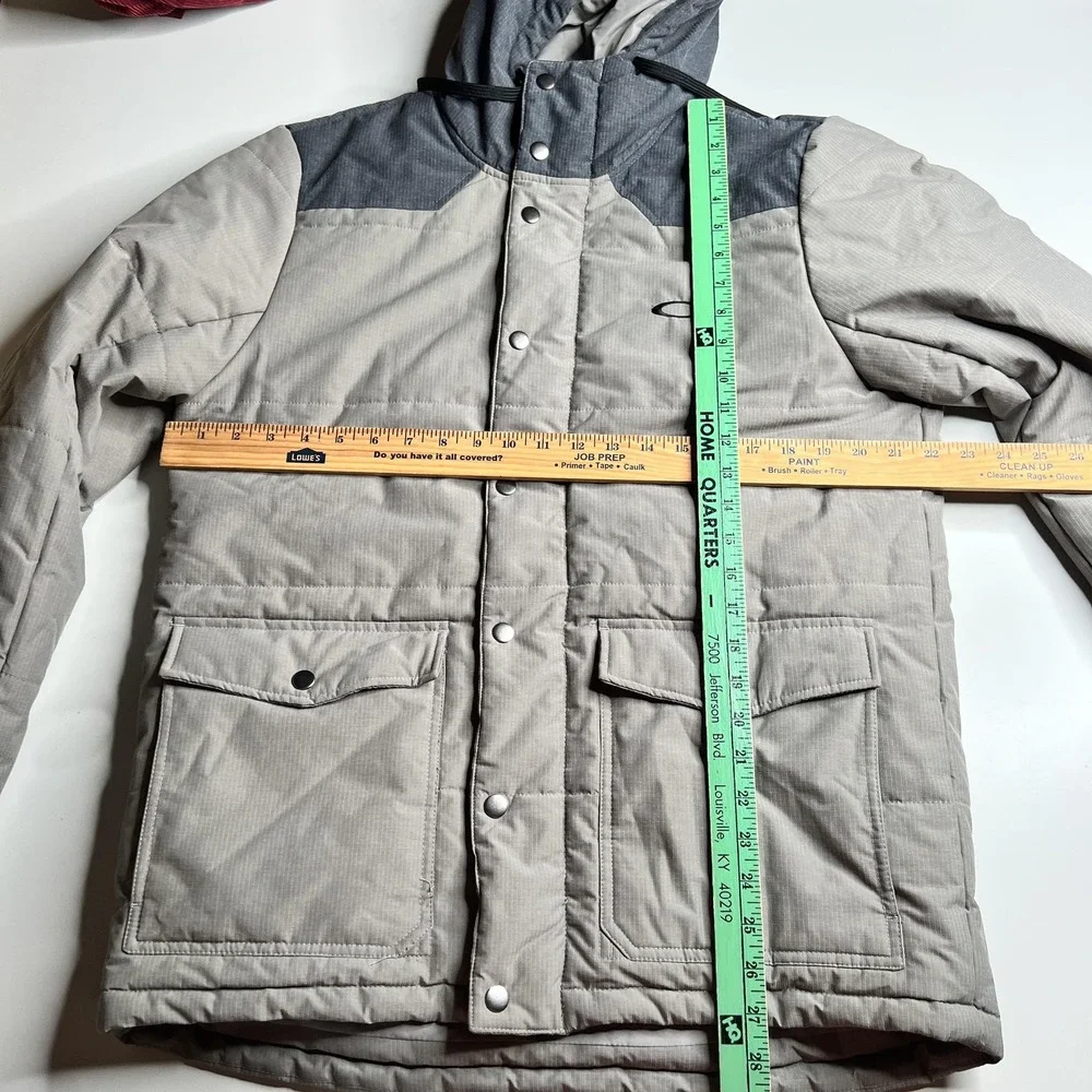 Oakley Mens Hooded Puffer Jacket Grey Ripstop Two-Tone Regular Fit Medium
